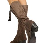 Nature Breeze NIB!Natural Breeze-Faux Suede Perforated Chunky Heel Tassel Boots Size 9 Photo 2