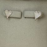14K Solid Yellow Gold Heart Motif Pave Zircon Earrings Studs Photo 2