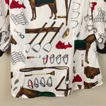 Ralph Lauren Lauren  Equestrian Print‎ Puff Sleeves Button Down Shirt Size XL Photo 8