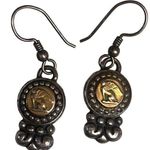 Brighton Rare Two Tone Hooked Women’s Designer Coin Earrings Vintage 90s Jewelry Photo 0