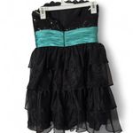 David's Bridal  Black Teal Strapless Tiered Ruffle Sequin Dress Size 12 Photo 1