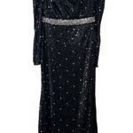 Mac Duggal NEW V Neck Sequin & Rhinestone Embellished High Slit Maxi Gown Black Photo 3