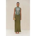 Cult Gaia Chantel Skirt in Cedar Green Large New Womens Satin Long Maxi Photo 15