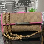 Gucci  Brown and Pink Clutch with Gold Chain Photo 1