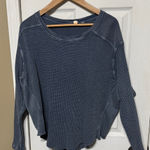 FP ONE Blue Waffle Knit Long Sleeve Top Gauze Elbows Size Small Photo 0
