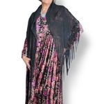 None Sheer Black Fringe Shawl Beaded Wrap Evening Boho Hippie Lightweight Layer Photo 4