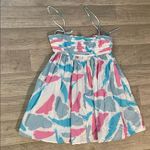 ASOS  smocked tank Dress Pink Blue abstract print sz 4 petite Photo 0