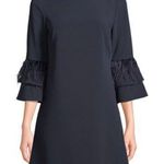 Tahari Navy Shift Dress 3/4 Feather Sleeves Size 10 Witchy Grunge Adams Family Photo 0