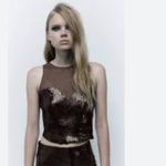 ZARA NWOT TULLE CROPPED TOP WITH SEQUINS Dark brown | 0219/115 Photo 2