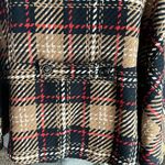 Cejon Brown & Red wool blend Poncho Button Up Collared plaid Cape Size M Photo 2