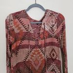 Blu Pepper Lace Up Aztec Print Womens Size S Western Boho Long Sleeves Red Brown Photo 2
