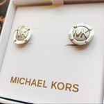 Michael Kors Silver Logo Stud Earrings NWT • MK Round Stainless Steel Posts Photo 0