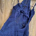 Becca Navy Blue Prairie Rose One Piece Crochet Halter Neck Swimsuit XL Photo 5