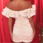 Oh Polly  Cream Bodycon Mini Dress with Puff Sleeves Photo 2
