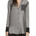 Rag and Bone Rag‎ & Bone Black White Striped Silk Button Down Top Photo 0