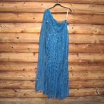 Mac Duggal  20528 Womens Blue One Shoulder Cape Sleeve Embellished Gown Photo 10