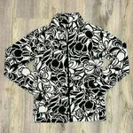 Liz Claiborne  Black White Floral Full Zip Up Mock Neck Sweatshirt Jacket Size S Photo 0