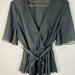 Chic Black Wrap Top with Belted Waist Boho Casual Flowy V Photo 2