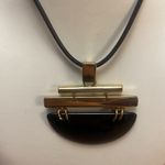 Chico's Black Cord Gold Tone Geometric Modern 18" Adjustable Necklace Photo 4