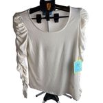 Cynthia Steffe Cece creme colored and gold specs ruffled statement sleeve blouse size small NWT Photo 5