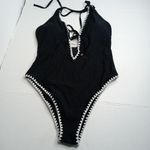 Relleciga  Black Deep V One Piece Swimsuit Photo 4
