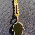 Gold Chain Rope Chain 24in 4mm And Icy Hamsa Pendant Set Photo 4