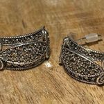 Sterling Silver Vintage Heart Marcasite Half Hoop 925  Earrings Photo 2