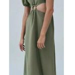 ZARA  Short Puff Sleeve Round Neck Cut Out A-Line Midi Dress Green Small Photo 0