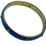 Blue Color Enamel Gold Tone Bangle Bracelet Slip on Vintage Photo 0