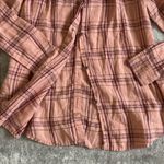 Free People  Shirt Womens Small Peach 100% Linen No Limits Plaid Button Down Top Photo 7