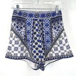 White Fox Boutique  Moroccan Blue Rayna High Waist Printed Zip Back Silky Shorts Photo 2