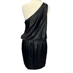 Allen Schwartz ABS Dress Womens 12 Black One Shoulder Blouson Jeweled Dark Fairy Photo 5