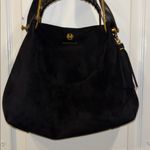 HOUSE OF HARLOW 1960 BLACK SUEDE BAG WITH SHOULDER STRAP AND GOLD TONED HANDLE Photo 0