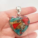 925 Sterling Silver Oyster Copper Turquoise Gemstone necklace Pendant Jewelry Red Photo 4