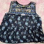 Anthropologie One‎ September Embroidered Tank Top Sleeveless Tiered Blue Floral  Photo 3