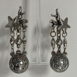 Vintage Silver Tone Celestial Stars Moon Angel Dangle Earrings Photo 2