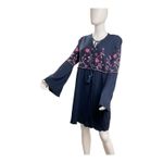 Embroidered Floral Navy Blue Bohemian Bell Sleeve Dress‎ Tunic Style Crown & Ivy Size L Photo 4