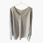 Aerie  Wonder Textured Oversized V-Neck Pullover Sweatshirt Grey Photo 3