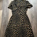 Nicole Miller Vintage Silk V-Neck Short Sleeve Polka Dot Black Tan Midi Dress 8 Femme Dark Age Photo 1