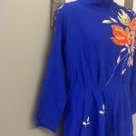 Free People  Mock Neck Pullover Royal Blue Floral Drop Shoulder Top- Small Photo 3