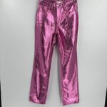 Good American  Icon Faux Leather Pants Metallic Pink Straight Leg Women's Size 28 Photo 3