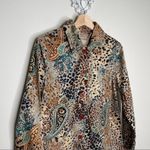 Vintage Life Style Paisley Animal Print Beaded Women's Jacket Large L Tan Photo 7