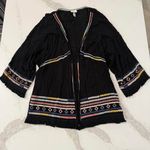 Knox Rose  Open Front Embroidered Boho Kimono Womens Medium Black Tassle Cardigan Photo 0