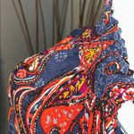 LASCANA Vibrant Blue and Orange Long Sleeve Tie Front Blouse Size 6 Photo 4