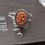 Vintage Coral Floral Cabochon Ring | Silver Stainless Steel Adjustable Photo 6