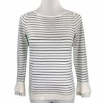 Loft Petites Black & White Striped Casual Ruffle Cuff Boatneck Knit Sweater Photo 0