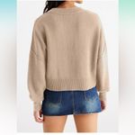 Sweater Womens XL Beige Crop Top Crewneck Cropped Batwing Sleeve Ribbed Tops D1 Photo 5
