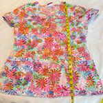 White Cross Colorful Floral Scrub Top No Size Tag (Small?) Nurse Medical Vet Pink Photo 5