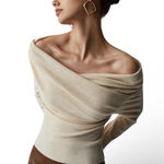 COMMENSE Off Shoulder Wrap Long Sleeve Knit Top COLOR Photo 0