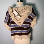 ZARA New  Crochet Knit Hooded Short Sleeve Sweater size M Photo 4